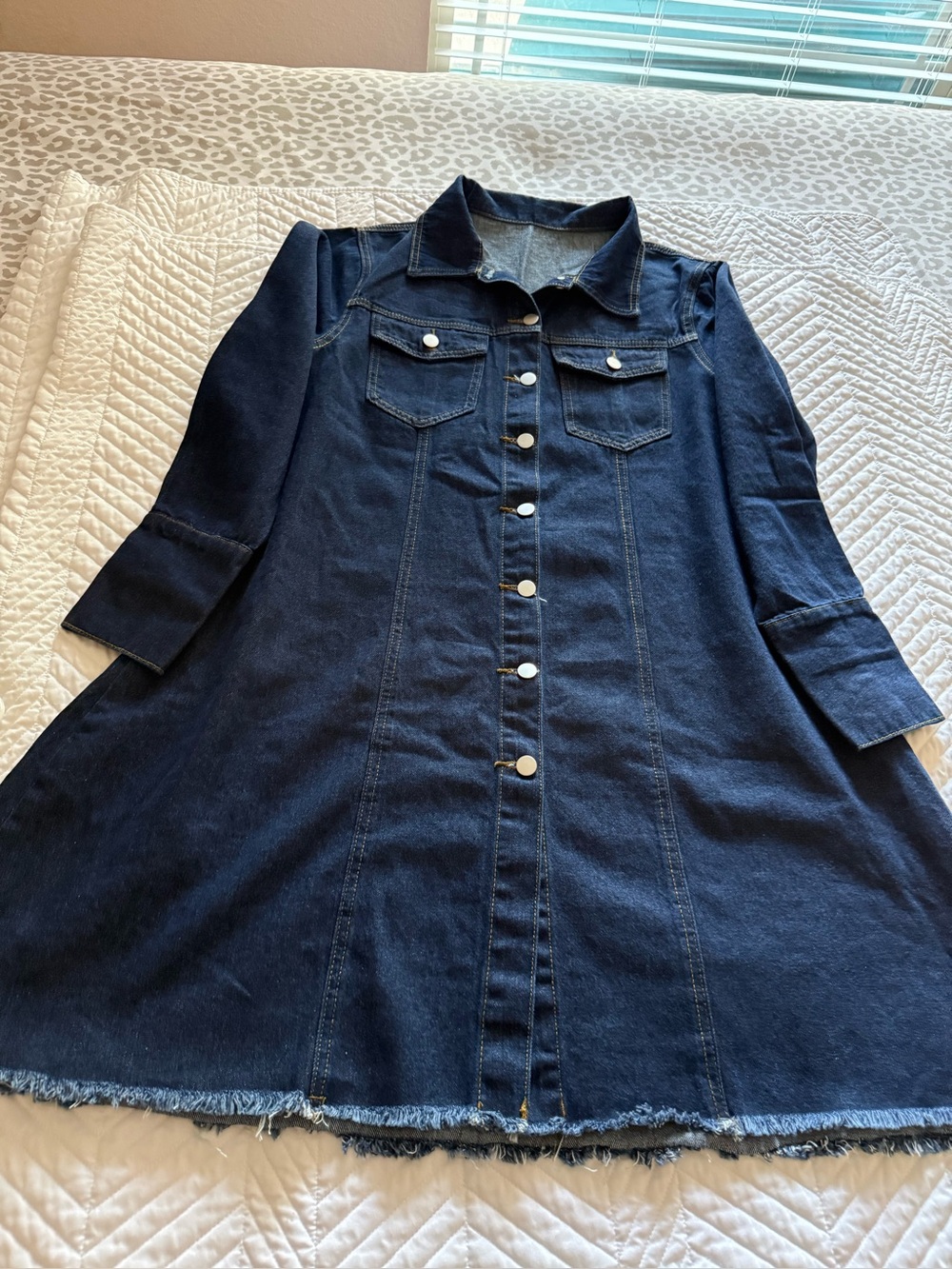 SHEIN Dark Navy Denim Long Button-Front Jacket